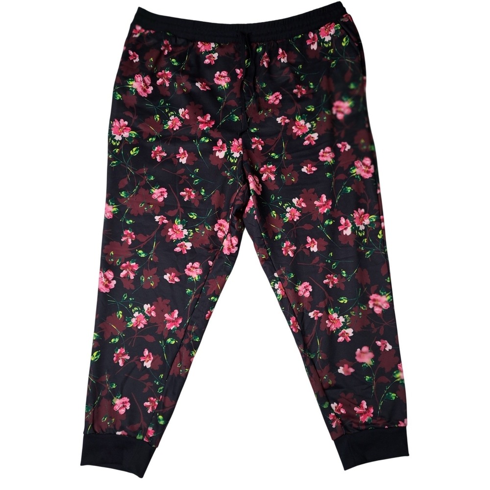 AdoreMe Womens‎ Floral Print Jogger Pants Size 3X Black Pink Loungewear Soft